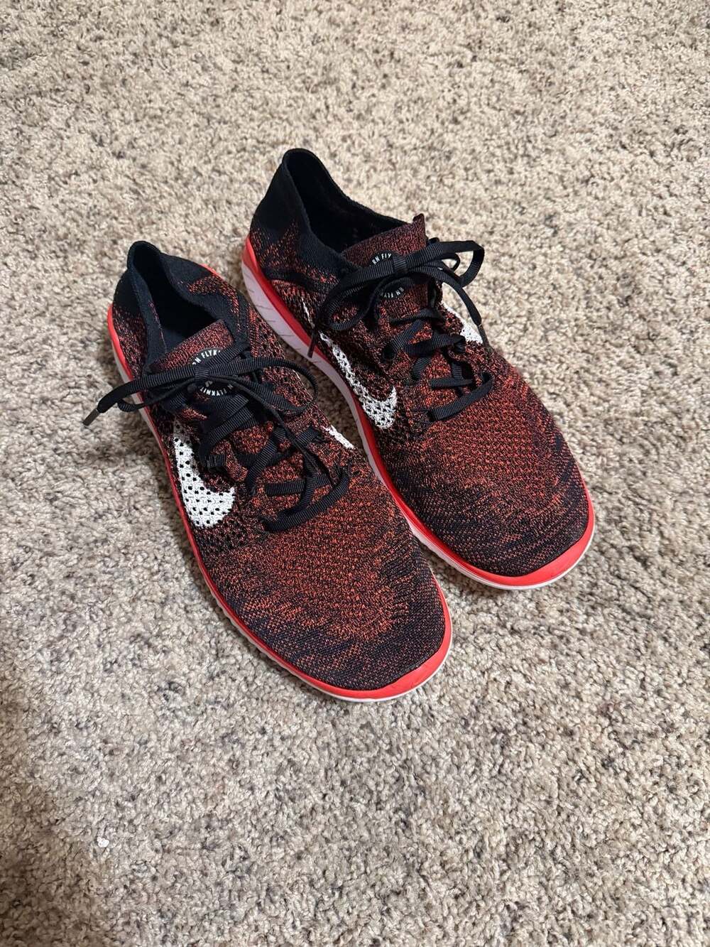 Nike Free RN Flyknit Running Shoes Black Bright Mango Red White